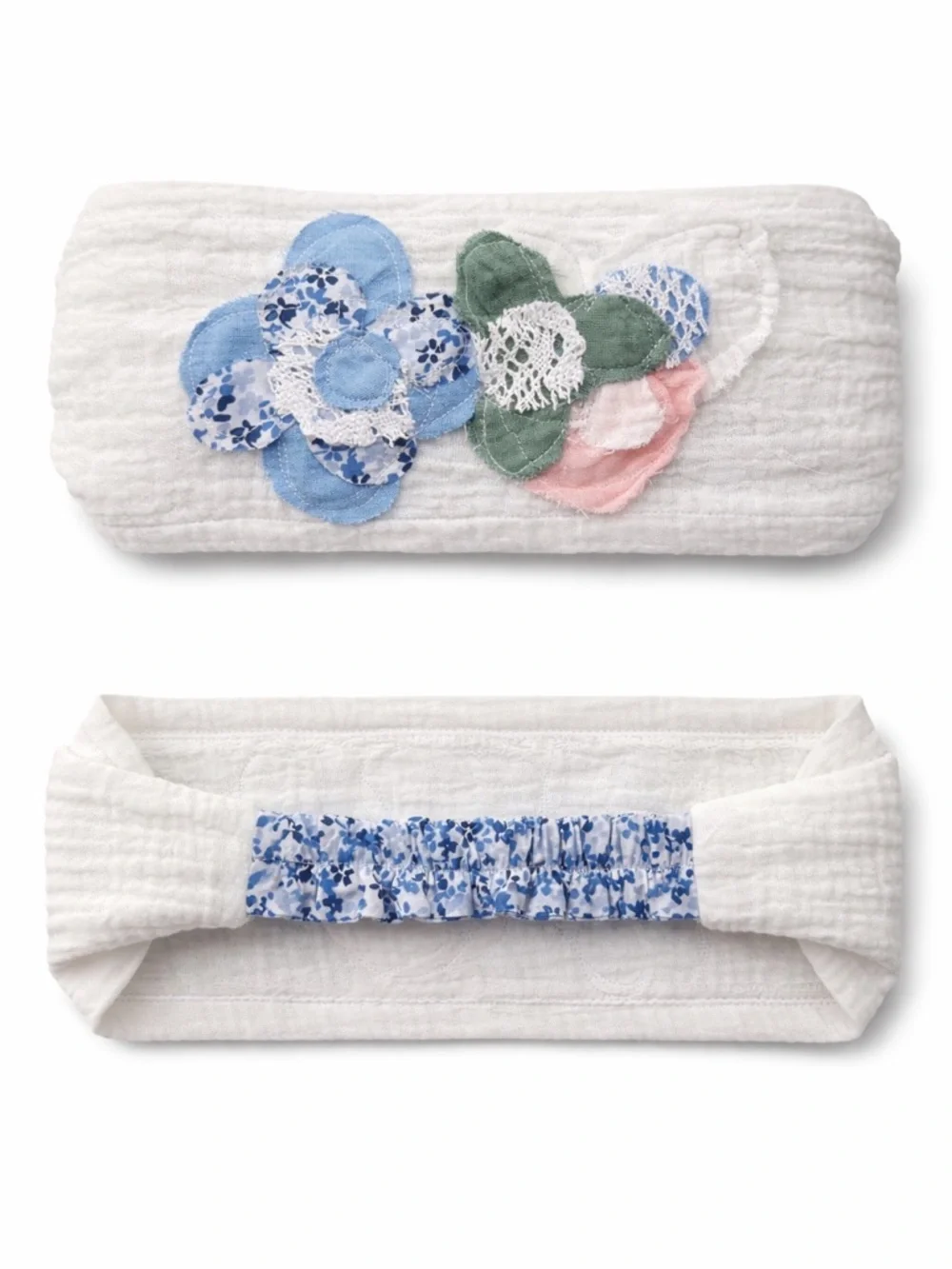 Boho Wide Patchwork Headband Set of 2 | Cotton Linen Lace Festival Hairband Duo